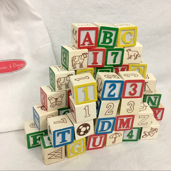 (SOLD)Melissa & Doug Building Blocks 60 Solid Wood Cubes With Storage Bag 123 - Picture 5 of 8